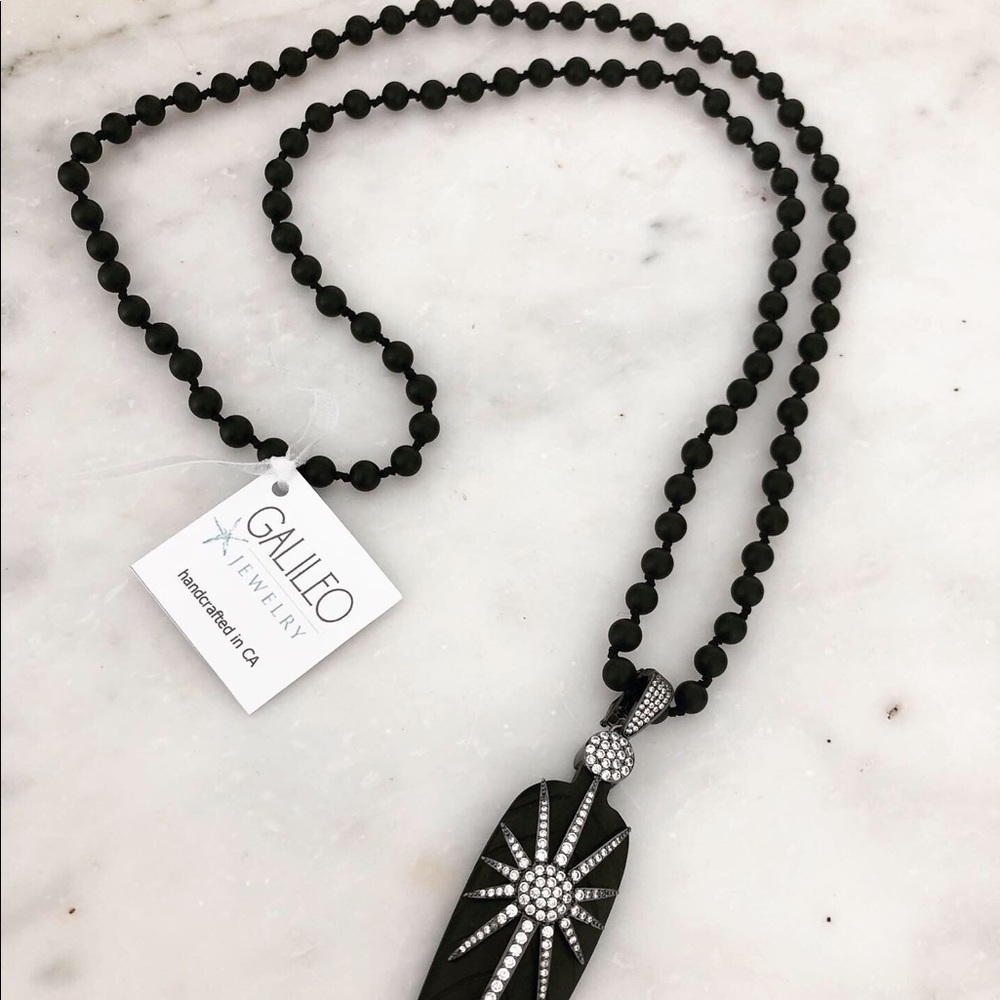 Long black agate and bone necklace